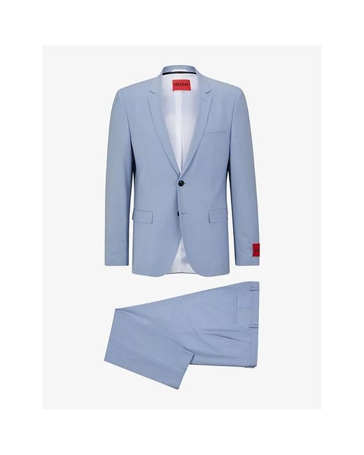 HUGO Blue Single-breasted Slim-fit Wool-blend Suit for men