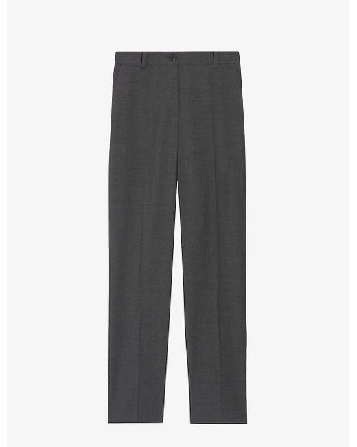 Claudie Pierlot Gray Slim-fit Tapered-leg High-rise Stretch Wool-blend Trousers