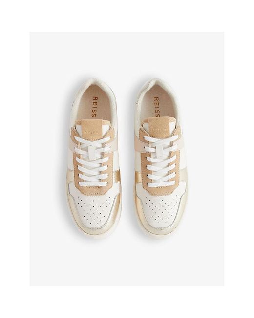 Reiss White Aird Contrast-panel Leather Mid-top Leather Trainers
