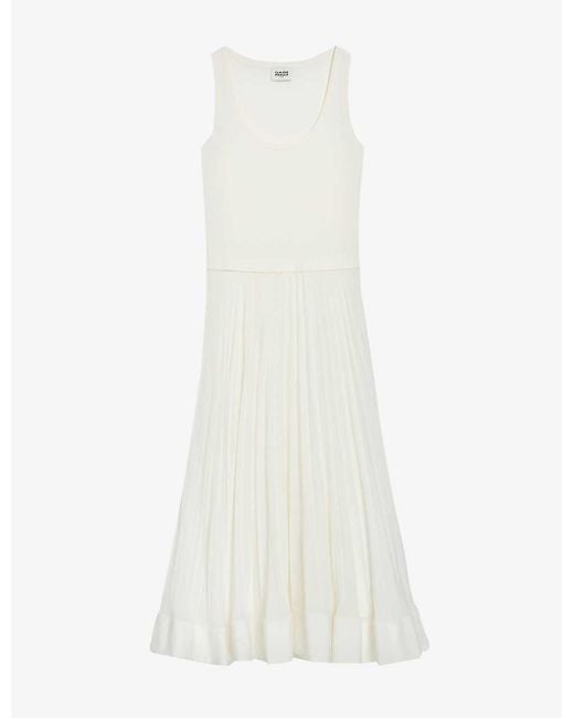 Claudie Pierlot White Scoop-neck Pleated Stretch-cotton Maxi Dress