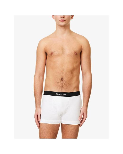 Tom Ford Brown Jacqaurd-Waistband Mid-Rise Pack Of Two Cotton-Blend Stretch-Jersey Boxer Briefs for men