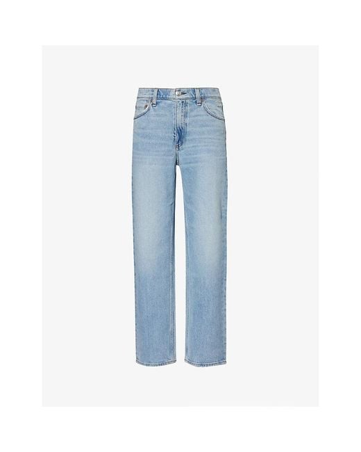 Rag & Bone Blue Harlow Straight-Leg Mid-Rise Stretch Jeans