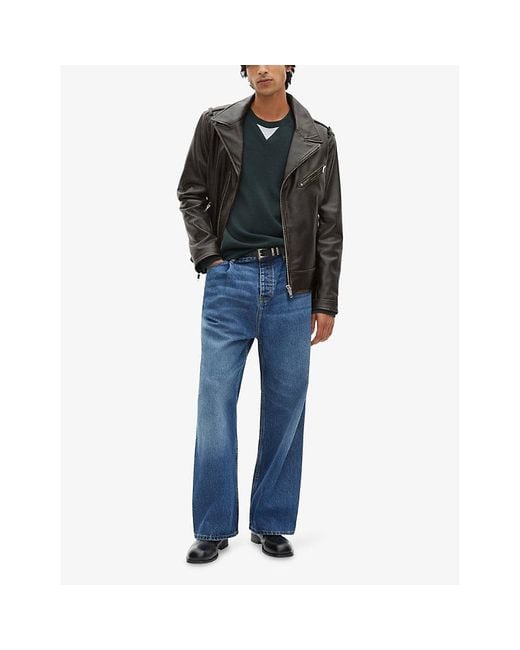 The Kooples Black Zipped Regular-Fit Leather Biker Jacket for men