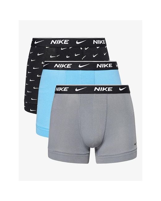 Nike Blue Essential Pack Of Three Cotton-Stretch Trunks for men