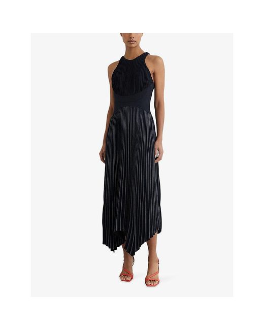 Reiss Black Rachel Pleated Sleeveless Woven Midi Dress