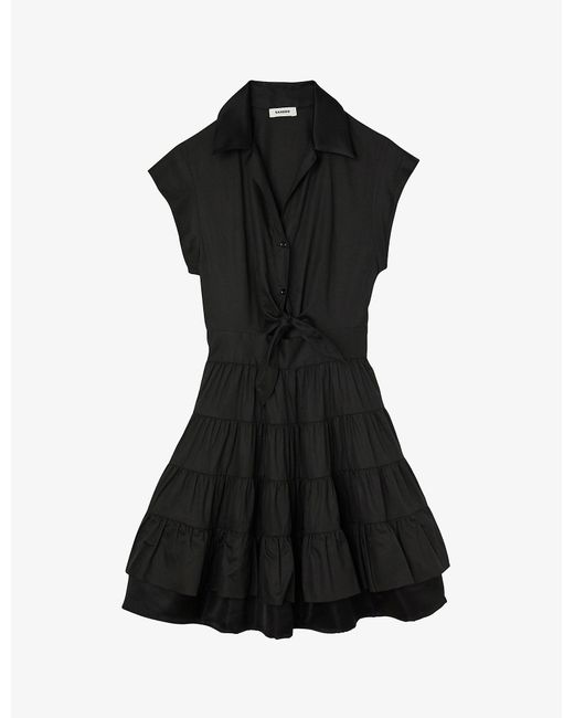 Sandro Fifi Ruffled Cotton Mini Dress in Black | Lyst