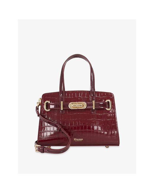 Dune Red Dinkydefine Mini Belted Crocodile-Embossed Leather Tote