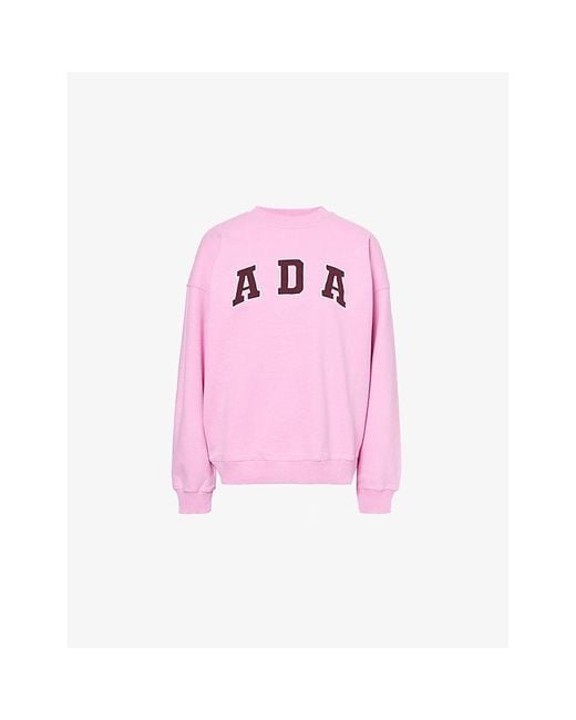 ADANOLA Pink Logo-Embroidered Oversized-Fit Cotton-Jersey Sweatshirt