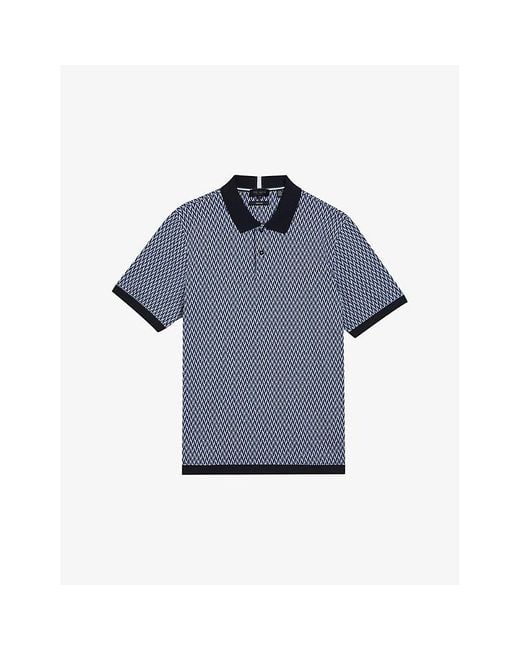 Ted Baker Blue Skelt Geometric-jacquard Cotton Polo Shirt for men