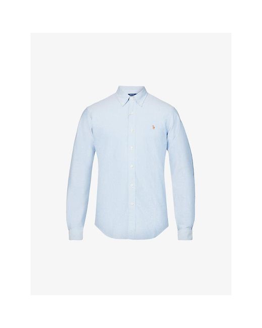 Polo Ralph Lauren Blue Long-Sleeved Button-Down Custom-Fit Cotton Oxford Shirt for men