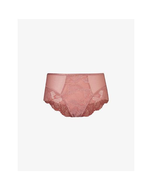 Panache Pink Radiance Floral-embroidered Mid-rise Stretch-lace Briefs