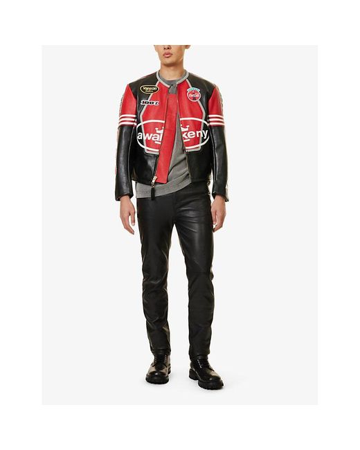 AWAKE NY Red X Coca-Cola Vanson Patches Regular-Fit Leather Jacket for men