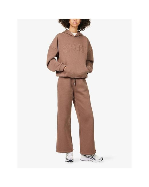 BO+TEE Brown Brand-Embroidery Wide-Leg Cotton-Blend Jogging Bottoms