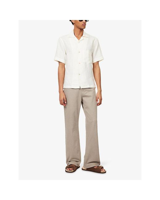 Eleventy White Patch-Pocket Short-Sleeve Linen Shirt for men