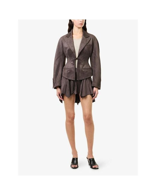 Oude Waag Brown Structured Tie-Up Faux-Suede Jacket