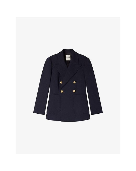 Sandro Blue Double-Breasted Slim-Fit Wool-Blend Blazer