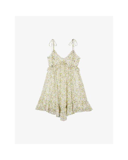 The Kooples White V-Neck Floral-Print Woven Mini Dress