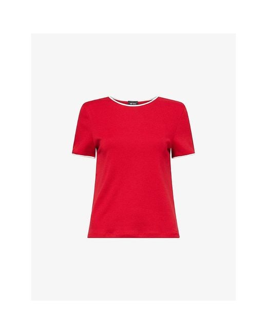 ME+EM Red Round-Neck Contrasting-Trim Cotton T-Shirt