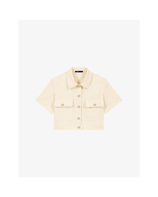 Maje Natural Short-Sleeved Cropped Cotton Jacket