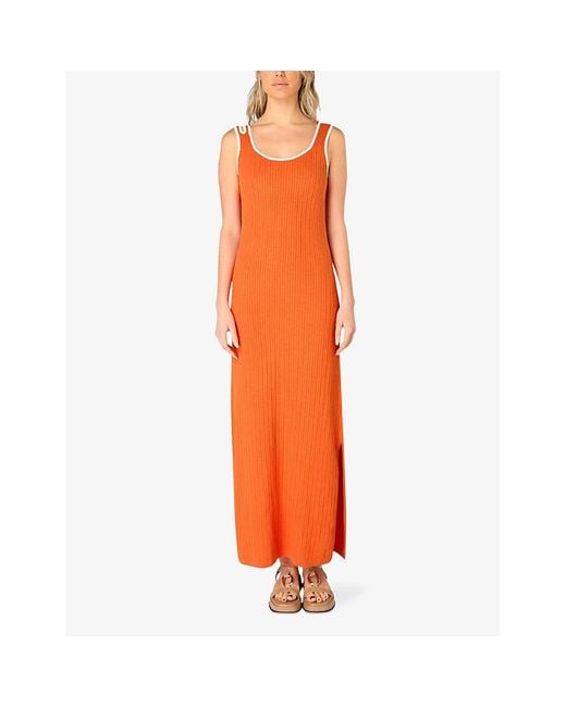 Ro&zo Orange Cut-out Strap Knitted Midi Dress
