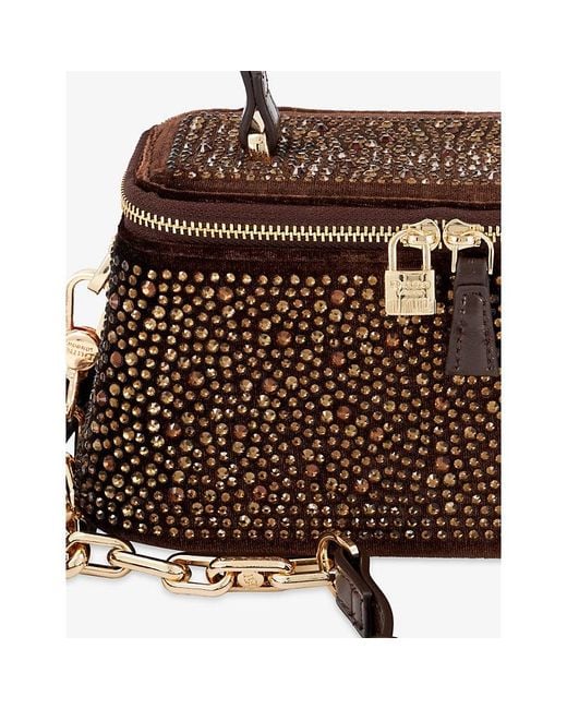 Dune Brown Successful Mini Rhinestone-Embellished Top-Handle Bag