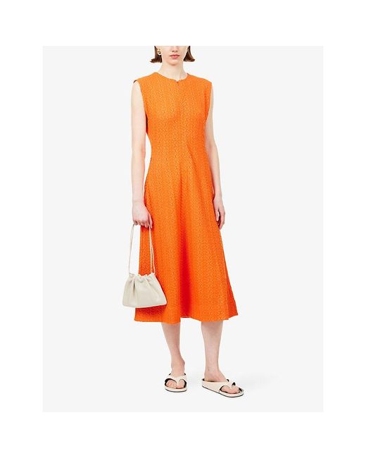 ME+EM Orange Curliing-Cross Jacquard Stretch-Woven Midi Dress