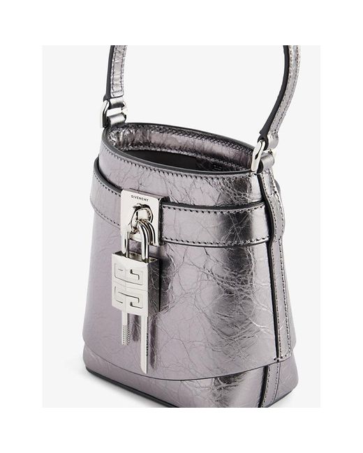 Givenchy White Shark-lock Micro Metallic-leather Bucket Bag