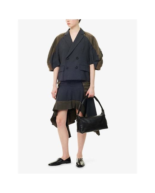 Sacai Blue Contrast-Panels Short-Sleeves Woven Jacket