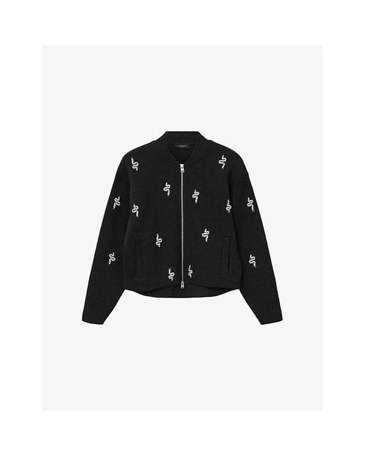 AllSaints Black Rhea Snake-Embellished Cotton-Blend Bomber Jacket
