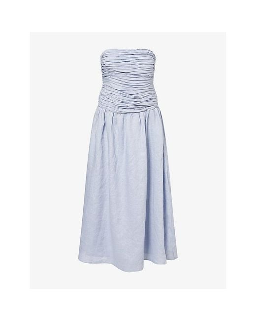 Dissh Blue Aubriella Strapless Linen Midi Dress