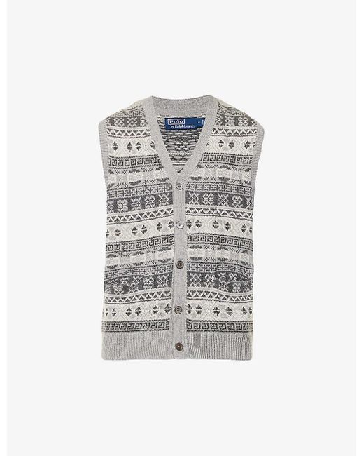 Polo Ralph Lauren Fairisle-weave V-neck Cotton, Cashmere And Linen-blend  Vest X in White for Men | Lyst
