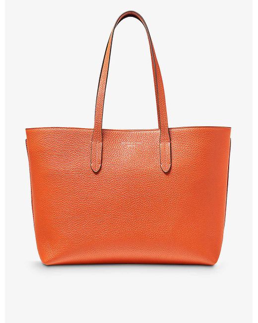 Aspinal Orange Regent Logo-embossed Leather Tote Bag