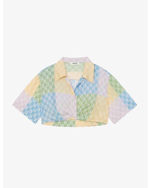 Sandro Multicolor Leona Cropped Linen-blend Shirt