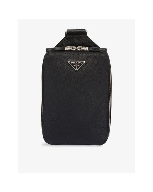 Prada Black Brique Saffiano Logo-Plaque Leather Shoulder Bag for men