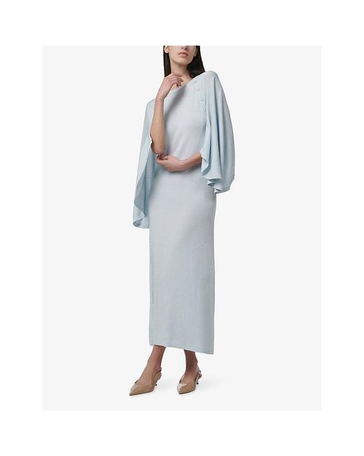 eem Blue Cape-Detail Woven Midi Dress
