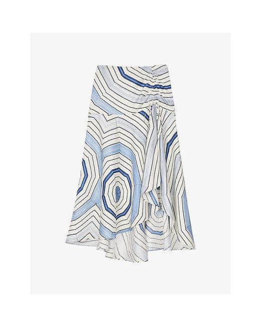 Sandro Blue Spiral-Motif Asymmetric Woven Maxi Skirt