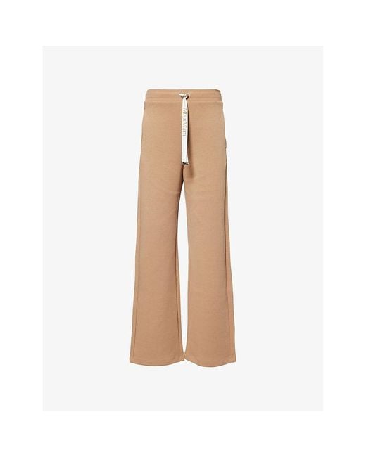 Max Mara Natural Max Mara Bali Logo-Drawstring Wide-Leg Cotton-Blend Trousers