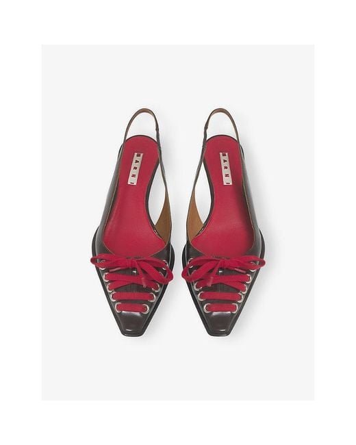 Marni Multicolor Kat Lace-Up Leather Slingback Courts