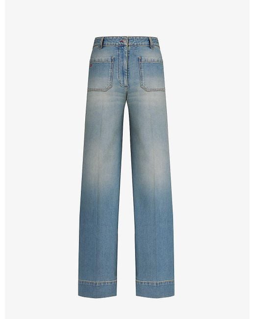 Victoria Beckham Blue Alina Wide-leg High-rise Stretch-denim Jeans