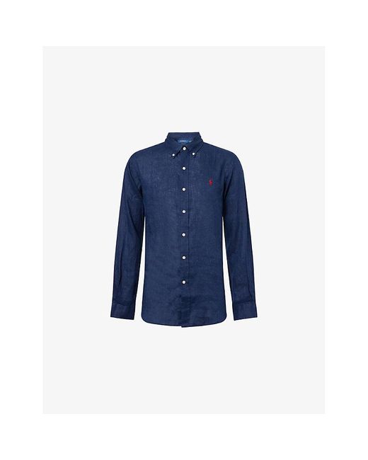 Polo Ralph Lauren Blue Button-Down Long-Sleeves Linen Shirt for men