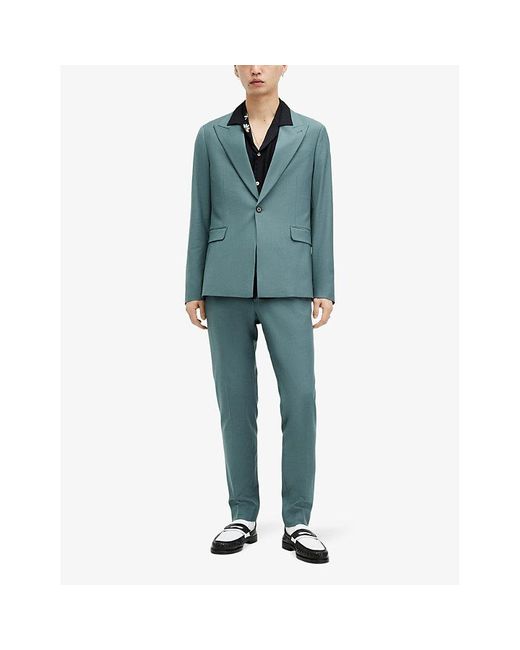 AllSaints Blue Moad Peak-lapel Skinny-fit Stretch Recycled-polyester Blazer for men