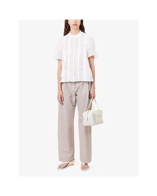 ME+EM White Broderie Anglaise Short-Sleeve Cotton Blouse
