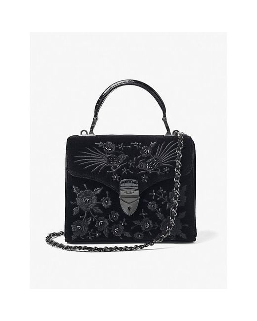 Aspinal Black Mayfair Hand-embroidered Leather Top-handle Bag