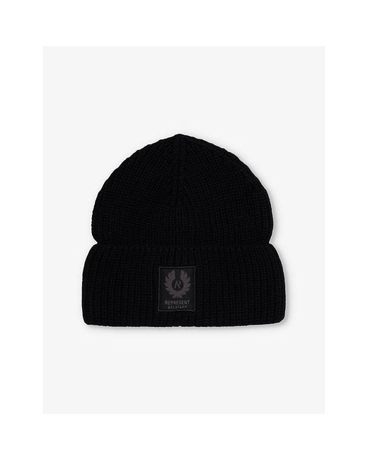 Represent Black X Belstaff Logo-Patch Cotton Beanie for men