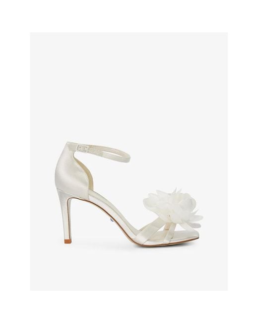 Dune White Memorise Bridal Floral-Lace Court Shoes