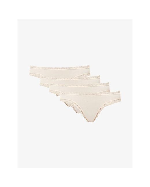 Stripe & Stare White Low-Rise Pack Of Four Stretch-Woven Thongs