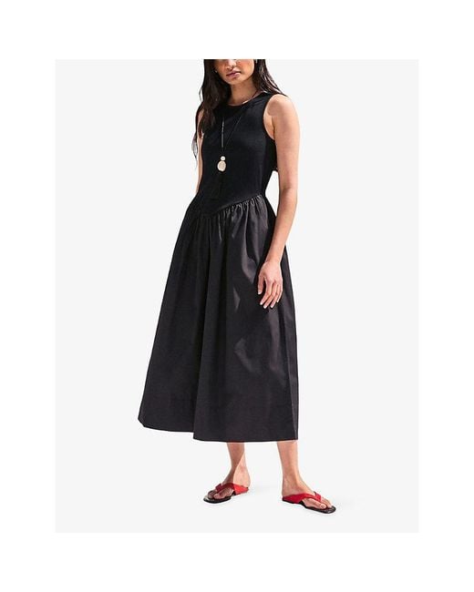 Ro&zo Black Sleeveless Jersey-Bodice Cotton Midi Dress
