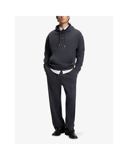 HUGO Blue Pintuck-Pleat Relaxed-Fit Cotton-Jersey Jogging Bottoms for men