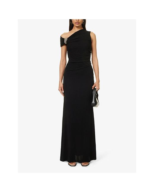 Alexander McQueen Black Crystal-embellished Slim-fit Woven Maxi Dress