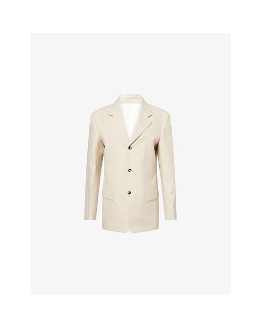 Bottega Veneta Natural Pinstripe Single-Breasted Wool And Cotton-Blend Blazer
